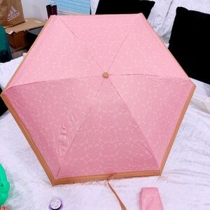 Coach Pink Foldable Umbrella with Tan Trim